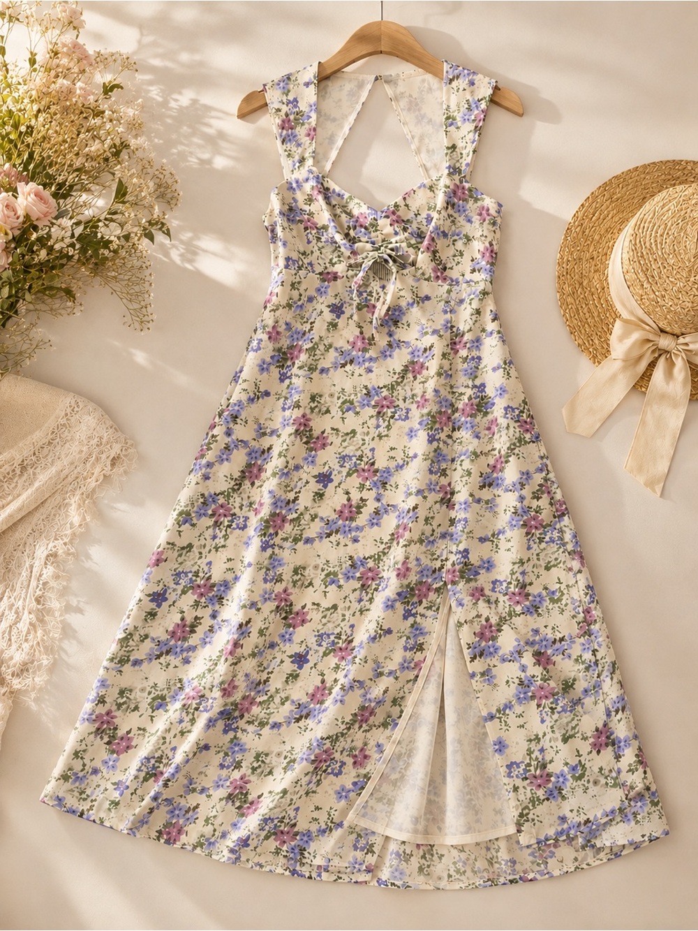 ASTR the Label Floral Tie-Front Maxi Dress XS